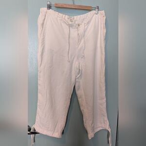 Banana Republic 100% Linen White Cropped Drawstring Pants 12
